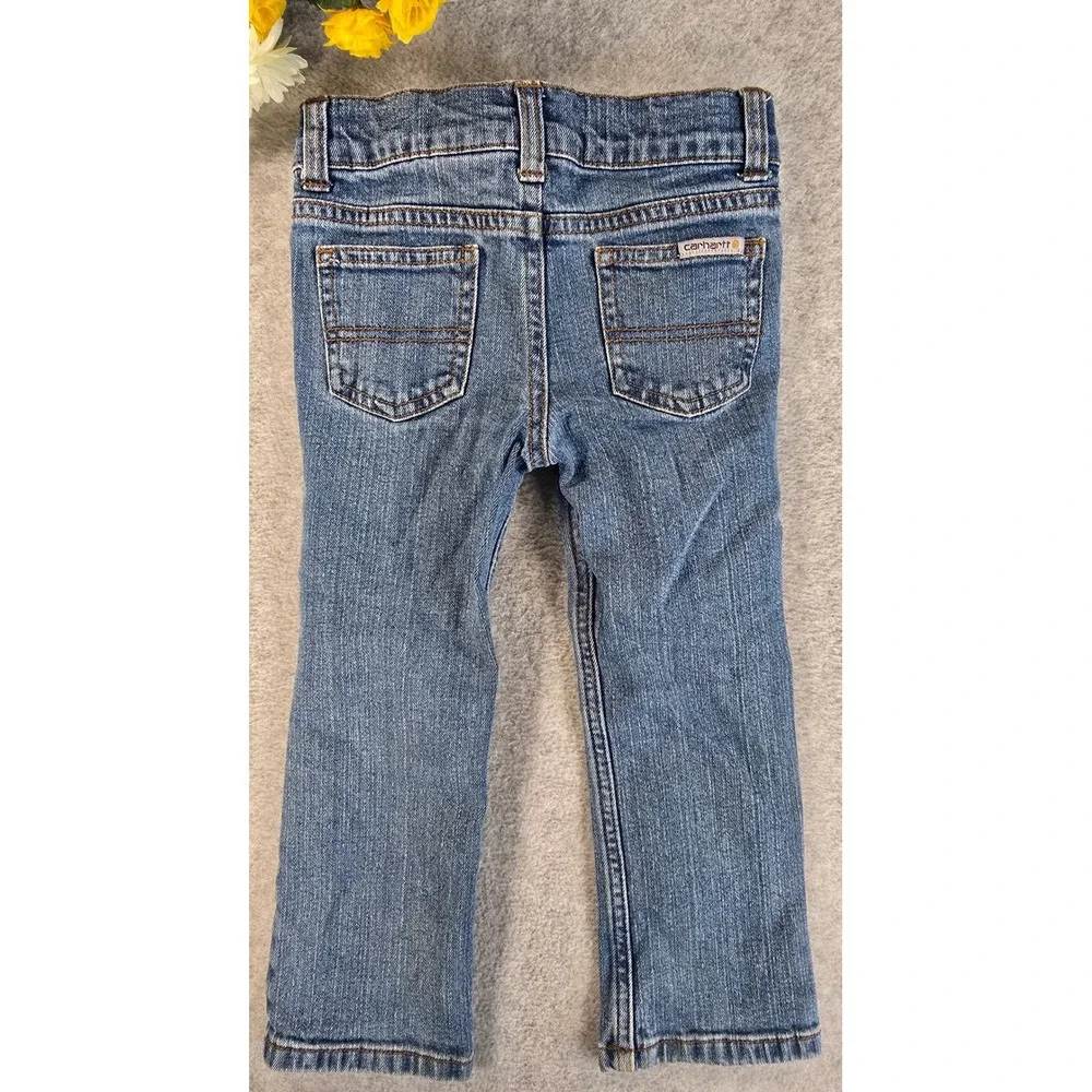 Carhartt Toddler Boys 3T Blue Denim Jeans Straight Leg Adjustable Waist Stretch